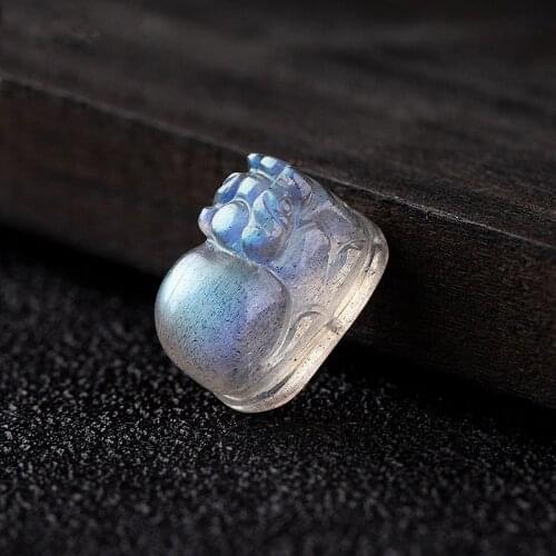 Natural Stone Labradorite Bead Carving Mythical Wild Animal Gray Blue Light Moonlight Bracelet Ring DIY Jewelry for gift No hole