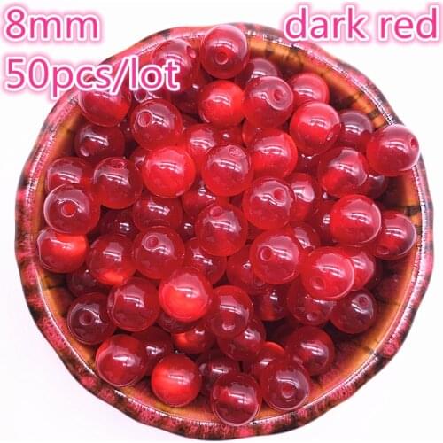 New 50pcs/lot 8mm Imitation Natural Opal Beads Round Dark Red Resin Spacer Beads for Jewelry Making DIY Bracelet