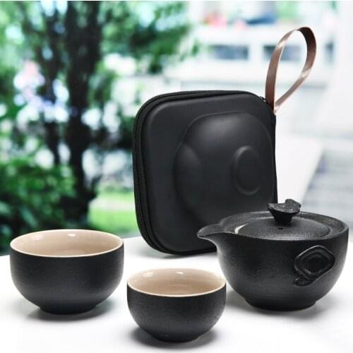 Chinese Travel Kung Fu Tea Set Black Color Ceramic Portable Teapot Porcelain Tea Gaiwan Cups of Tea Ceremony Pot Free shipping
