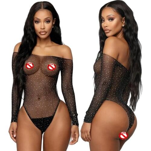 Hot Sexy Lingerie Women Porno Sleepwear Lace Underwear Sex Clothes Babydoll Erotic Hot Drilling Long Sleeve Transparent Dress