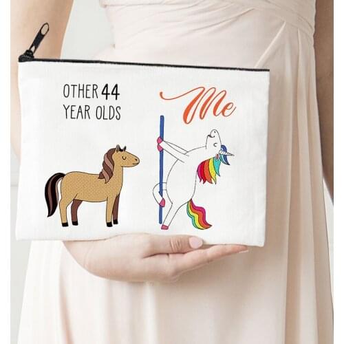 44 Year Olds Makeup Bag Flowers Horse Print Canvas Storage Bag 2021 New Horse Cosmetic Bags for Bride Gift Animal Prints