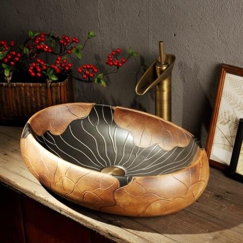 China Procelain wash basin sink Lavabo ceramic art sinks Countertop oval ceramic wash basin bathroom sink