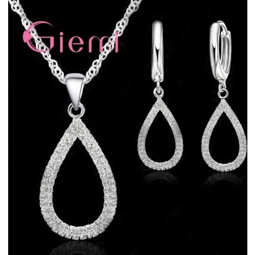Exquisite Romantic Wedding Engagement Bridal Necklace Earring Jewelry Set 925 Sterling Silver Zircon Crystal Set for Women
