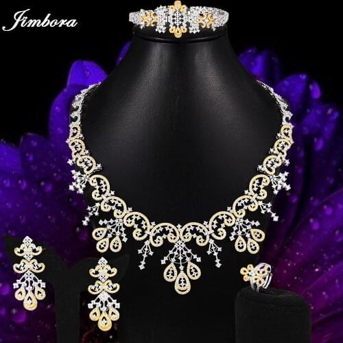 Super Sweet Romantic Shiny Full Flowers Necklace Earrings Bracelet Ring Jewelry Cubic Zirconia Bridal Women Wedding Jewelry Sets