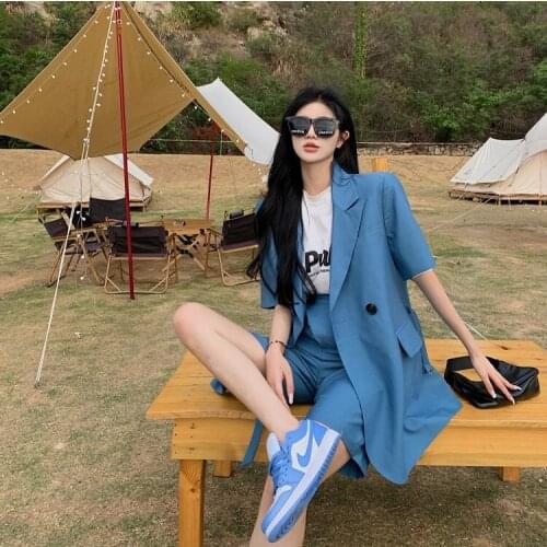 Korean Chic Short Sleeve Suit Set Summer Elegant Pantalon Corto Algodon Mujer 2 Piezas Bermuda Em Linho Feminina Shorts Suit