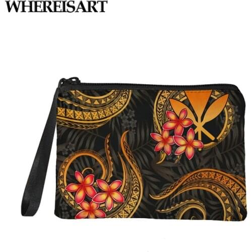 WHEREISART Kanaka Maoli Polynesian Print Coin Purses Colorful Wallets Girl Coin Bag Zipper Storage Pouch with Wristlet Strap