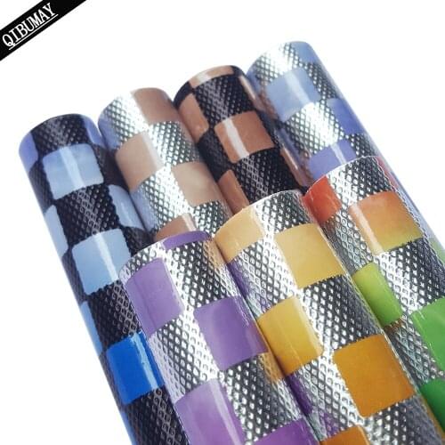 QIBU A4 Size Laser Square Printed Faux Leather Sheets Rainbow Colorful Shiny Fabric For Bow DIY Crafts Hairbow Bags Accessories