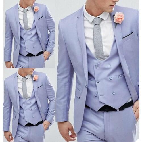 Young Business Men Tuxedos Suits Fashion 3 Pieces Set (Vest +Jacket +Pants) Pocket Smart Casual Groomsmen Wedding Blazer