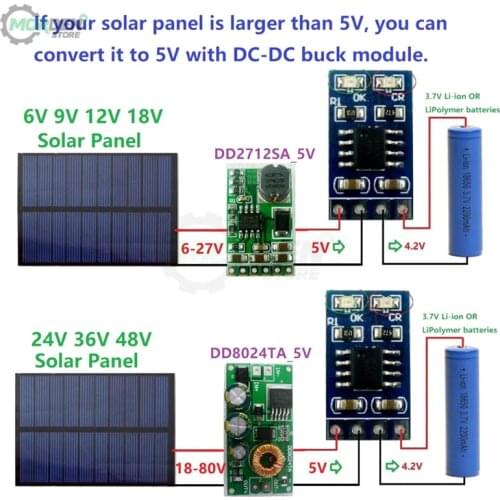 MPPT Solar Charge Controller 1A 4.2V 3.7V 18650 LiPo Li-ion Lithium Battery Charger Module SD05CRMA Solar Panel Battery Charging
