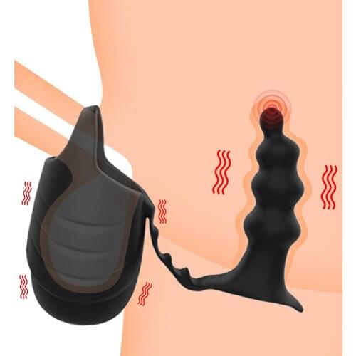 Men ring Bullet Vibrating Rings Penis Scrotum Bondage Delay Ejaculation Chastity Cage With Anal Beads Plug rings for man sex