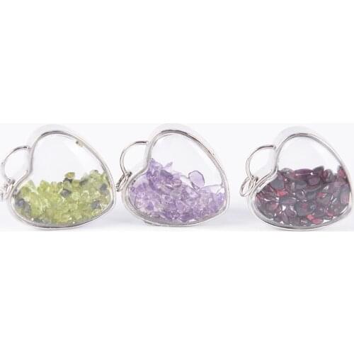 Natural Fluorite Crystal Stone Beads Chip Clear Glass Bottle Charms The Shape Of Heart Pendant Necklace Jewelry D885-D891