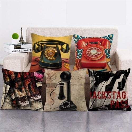 Wholesale45cm*45cm Retro styleTelephon Microphonee Linen/Cotton Throw Pillow Covers Couch Cushion Cover Home Decor Pillowcase