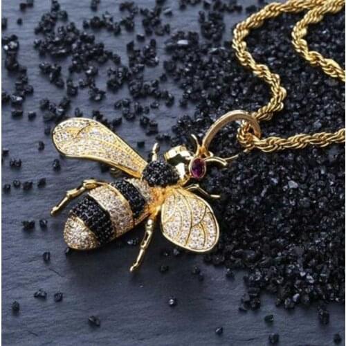 Fashion Personality Iced Out Cubic Zircon Animal Bee Hip Hop Pendant Necklace for Men Women Jewelry Gifts