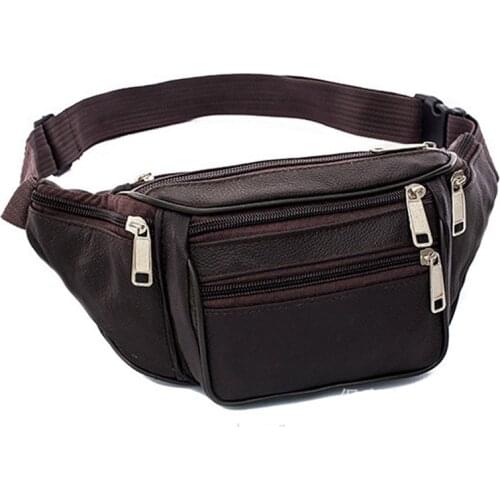 Portable Mens Leather Waist Bag Multi-Pockets Storage Fanny Pack Bag