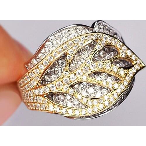 Luxury Vintage Zircon Rhinestones Rings Anniversary Wedding Jewelry Statement Fashion Leaf Shape Women Rings
