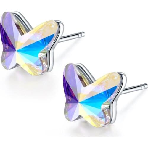 Elegant Beautiful Fashionable S925 Silver Jewelry Simple Butterfly Crystal Earrings Ear Studs Birthday Gift