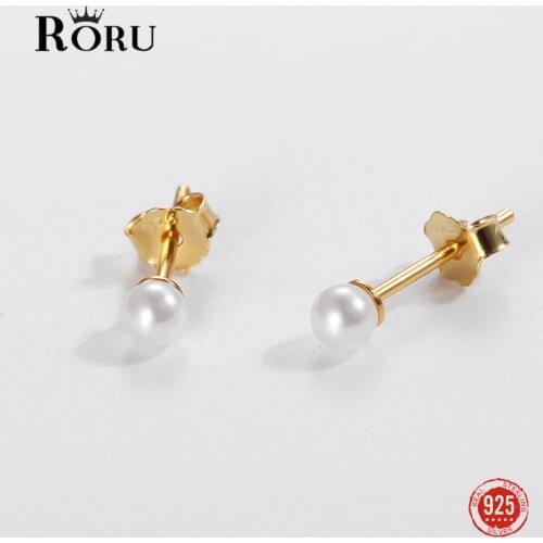 925 Sterling Silver Earrings White Pearl Stud Earrings Gift Fashion Classic Mini Gold Plated Jewelry for Women