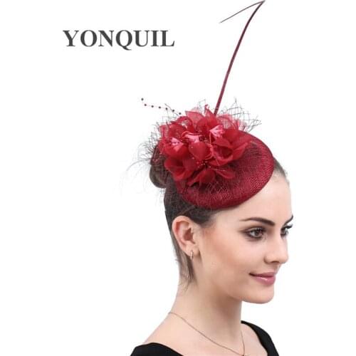 Sinamay Marron Flower Headpiece For Women Bride Wedding Millinery Cap Charming Fascinators Hats Headbands Bride Hair Accessories