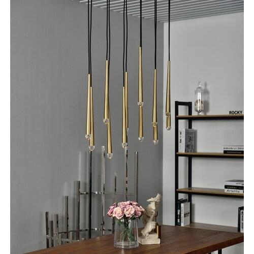 Nordic Gold Chandelier Decorative Stair Ceiling Light Fixture Waterdrop Crystal Light Fixture Kitchen Island Hotel Hall Living