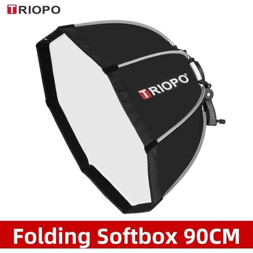 TRIOPO KS90 90cm Foldable Octagon Softbox Bracket Mount Soft box Handle for Canon Nikon Godox Yongnuo Speedlite Flash Light