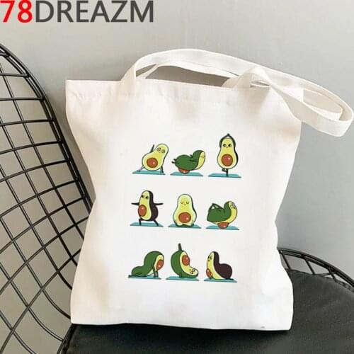 Avocado shopping bag reusable recycle bag grocery cotton handbag bag foldable shoping woven sacolas