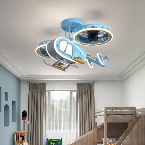 LED Ceiling Fan with Lights for kids Baby room Decor Ventilator Lamp Living Dining Room Cartoon Airplane LED Ceiling Fan Lamps