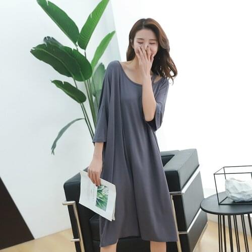 Loose Modal Night Dress For Women Nighties Sexy Clothes Homewear Summer Nightdress Solid color Nightgown Women