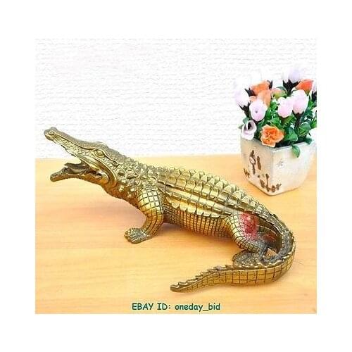 Tribal Nice brass Brass Alligator Crocodile Statue Figure 9"Long Wide Garden Decoration brass