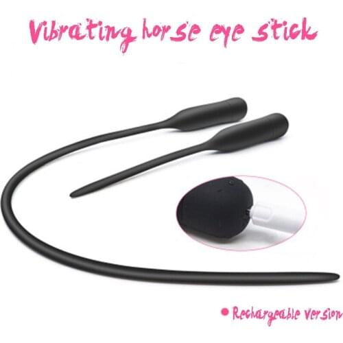 Vibrating Horse Eye Stick Male 10Frequency Strong Shock USB Charging Super Long Urethral Stimulation Dilator Silicone Adult Toys