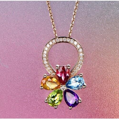 YSH new 100% 925 sterling silver inlaid colorful zircon petal pendant necklaces 2020 woman luxury DIY jewelry mothers day gifts