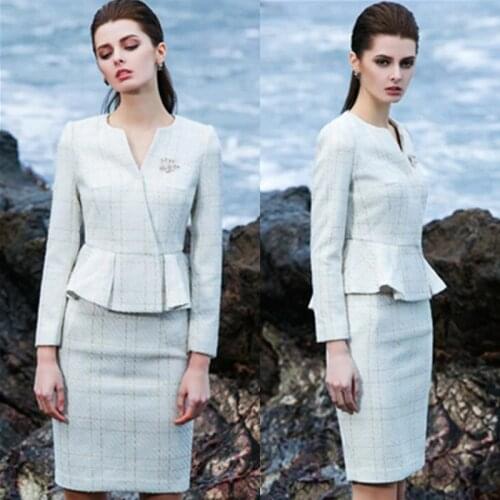 Women Skirt Suits Elegant OL Office Lady Luxury Ruffle Blazer Long Sleeve Pencil Skirt Bodycon Formal Work 2 Piece Set Female