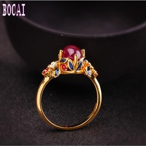 2019 New 925 sterling silver jewelry Thai enamel craft womens red treasure ring womens fashion silver ring ladies ring