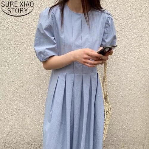 Vinatge Puff Short Sleeve Loose Midi Long Dress Korean Chic Dress Women 2021 Elegant Maxi Dresses Party Dresses Vestidos 14513