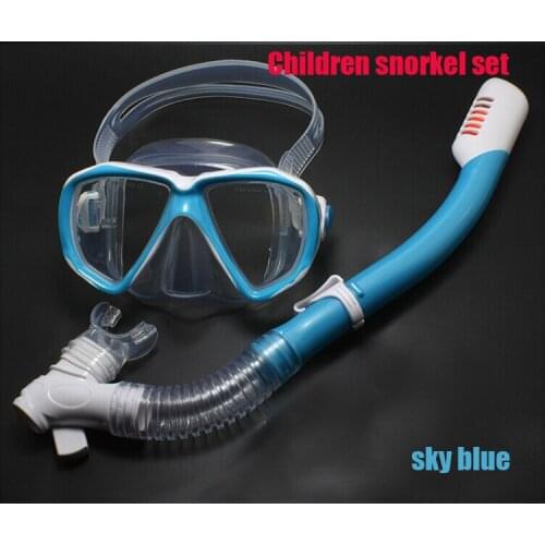 1 set children diving goggles and snorkel set tempered diving glasses dry snorkel anti wave design top sale kids snorkel gears