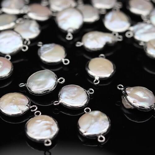 Natural Freshwater Pearl Double Hole Connector Charms Oblate Shape Pendant for Jewelry Making DIY Bracelet Necklace Accessories