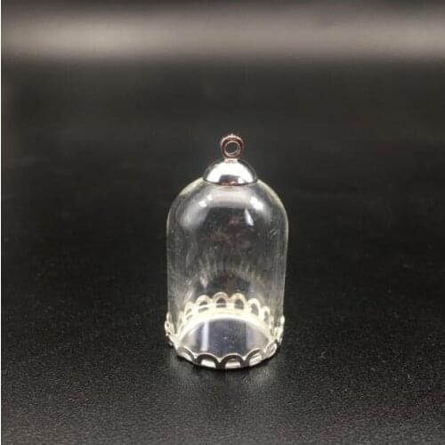 10set 25*18mm hollow tube glass jar with silver setting tray beads cap set glass vials pendant craft display jewelry findings