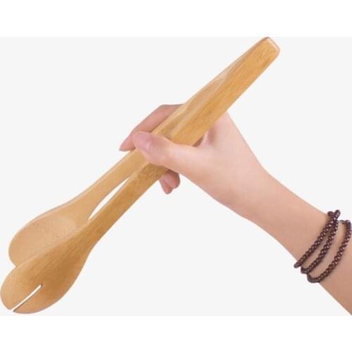 100pcs Large Bamboo Food Toaster Tongs Bamboo Salad Cake Snack Clip Grip Bread BBQ Tongs Kitchen Tools Clamp Cooking Utensils SN