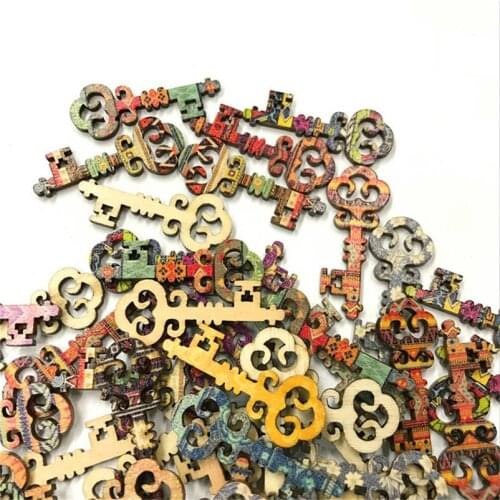 150PCS Painting Wooden Decorative Key for Handmade Scrapbooking Crafts Home Decoration Wooden Ornament Key Pattern DIY Crafts