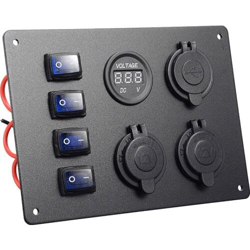 4 Buttons Marine Boat Rocker Switch Panel 3.1A Dual USB Slot Socket Digital Voltage Display Waterproof Car Switch Panel