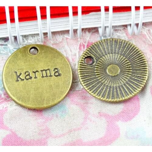 40pcs 20mm Antique Bronze Color Karma Word Charms Round For Jewelry Making DIY accessories