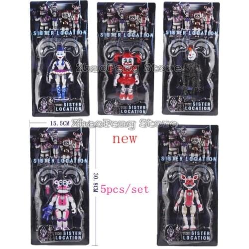 5 Pcs/Lot FNAF Five Nights Midnight Toy Bear Figure Funtime Foxy Sister Location Horror Game Lightening Movable Joint Toys B98