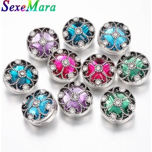6pcs/lot New Beauty Crystal Flower Metal Snap Button Fit 18mm 20mm Snap Bracelets Bangles Women Snaps Jewelry
