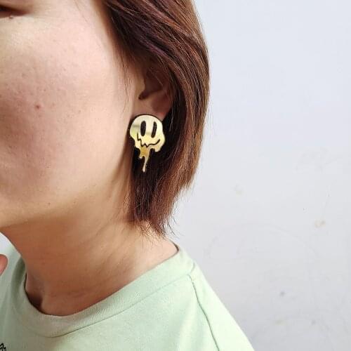Retro Geometric Smiley Mirror Acrylic Personality Earrings