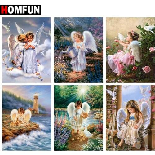 HOMFUN Diamond Painting Cross Stitch "Angel wings child" 5D DIY Diamond Embroidery Full Square/round Rhinestone Of Picture