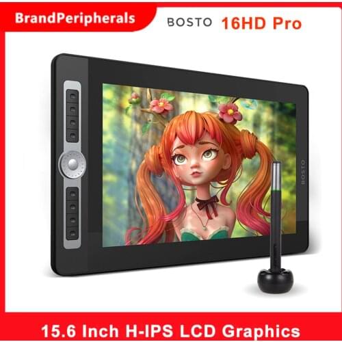 BOSTO 16HD Pro Portable 15.6 Inch H-IPS LCD Graphics Drawing Tablet Display Digital Art Drawing Pad 8192 Battery-free Pen