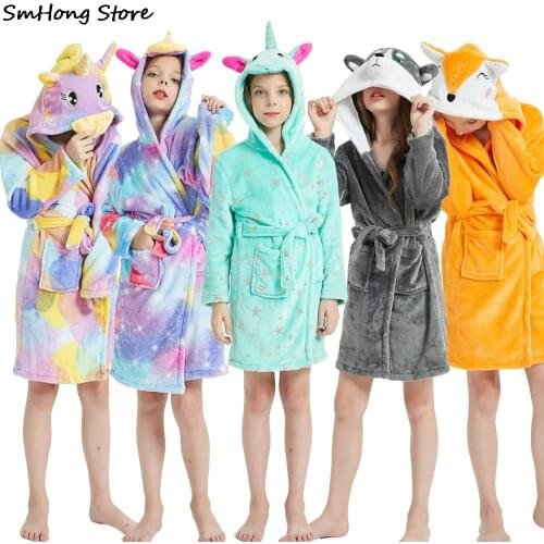 Children Bathrobes Kids Sleepwear Star Rainbow Childrens Cloth Unicorn Hooded Bath Robe Animal For Boys Girls Pajamas Nightgown