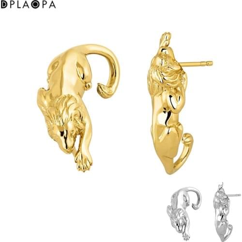 DPLAOPA 925 Sterling Silver Gold Coated Silver Lion Earring Luxury Jewelry Clips Piercing Wedding Jewelry