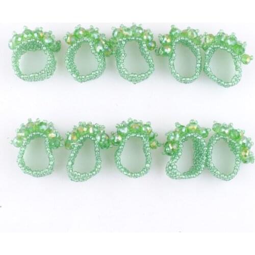 10PCS/Lot Natural Crystal Finger Stretch Rings Jewelry Green Color Faceted Beads Handmade Elastic Size US 6~9 TJ3000