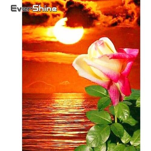 Evershine DIY Diamond Mosaic Full Display Sunset Diamond Painting Flower Diamond Embroidery Sale Scenery Rhinestones Pictures