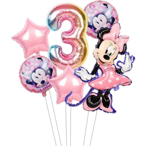 1set Disney Pink Minnie Mouse Foil Balloons Girls Birthday Party Decorations Kids Toys Baby Shower Supplies Air Balls Baby Love